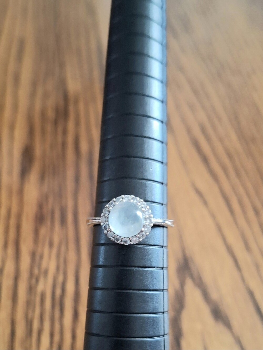 Dainty Moonstone Stone Ring Adjustable Band Silvertone Hardware 6-7-8